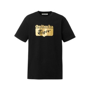 Black / Gold Women's Onitsuka Tiger Logo T Shirts Online India | M9P-6505