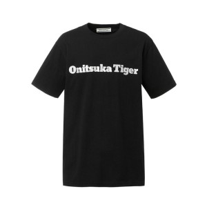 Black / Silver Women's Onitsuka Tiger Logo T Shirts Online India | D4U-4764