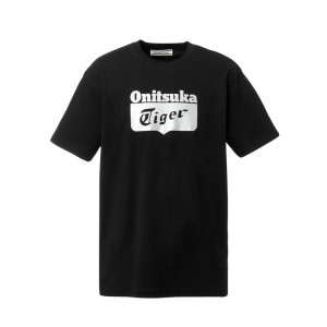 Black / Silver Women's Onitsuka Tiger Logo T Shirts Online India | T1F-1133