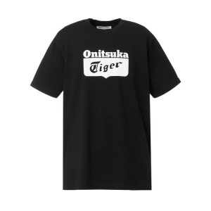 Black / White Women's Onitsuka Tiger Logo T Shirts Online India | F5E-7074