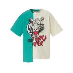 Green / Light Beige Kids' Onitsuka Tiger Graphic T Shirts Online India | J2Q-9484