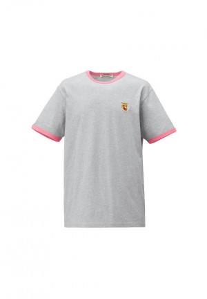 Grey / Pink Men's Onitsuka Tiger Graphic T Shirts Online India | O1L-8509