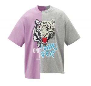 Purple / Grey Men's Onitsuka Tiger Graphic T Shirts Online India | E3W-3038