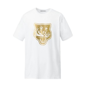 White / Gold Men's Onitsuka Tiger Logo Graphic T T Shirts Online India | K7P-8773