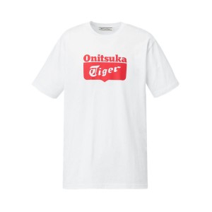 White / Red Women's Onitsuka Tiger Logo T Shirts Online India | A1Z-4186