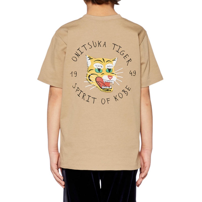 Beige Kids' Onitsuka Tiger Graphic T Shirts Online India | V9Q-8037