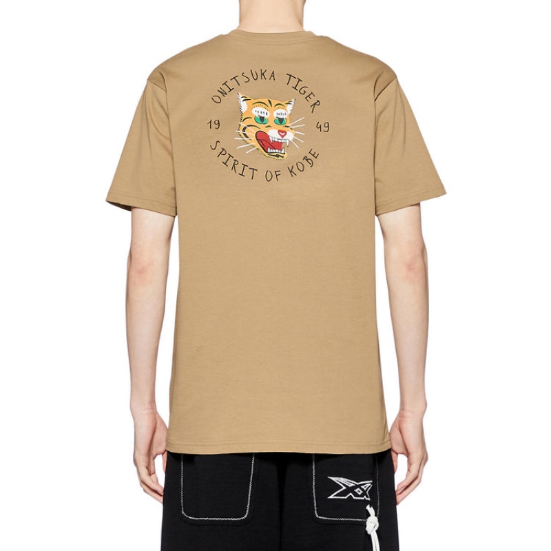 Beige Men's Onitsuka Tiger Graphic T Shirts Online India | K5V-2198