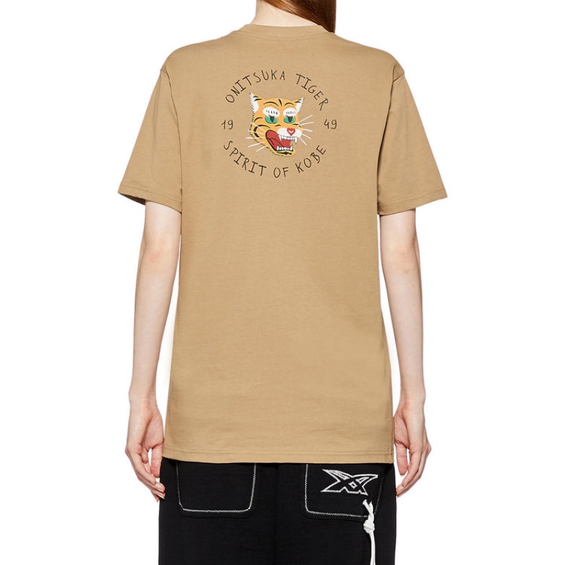 Beige Men's Onitsuka Tiger Graphic T Shirts Online India | K5V-2198