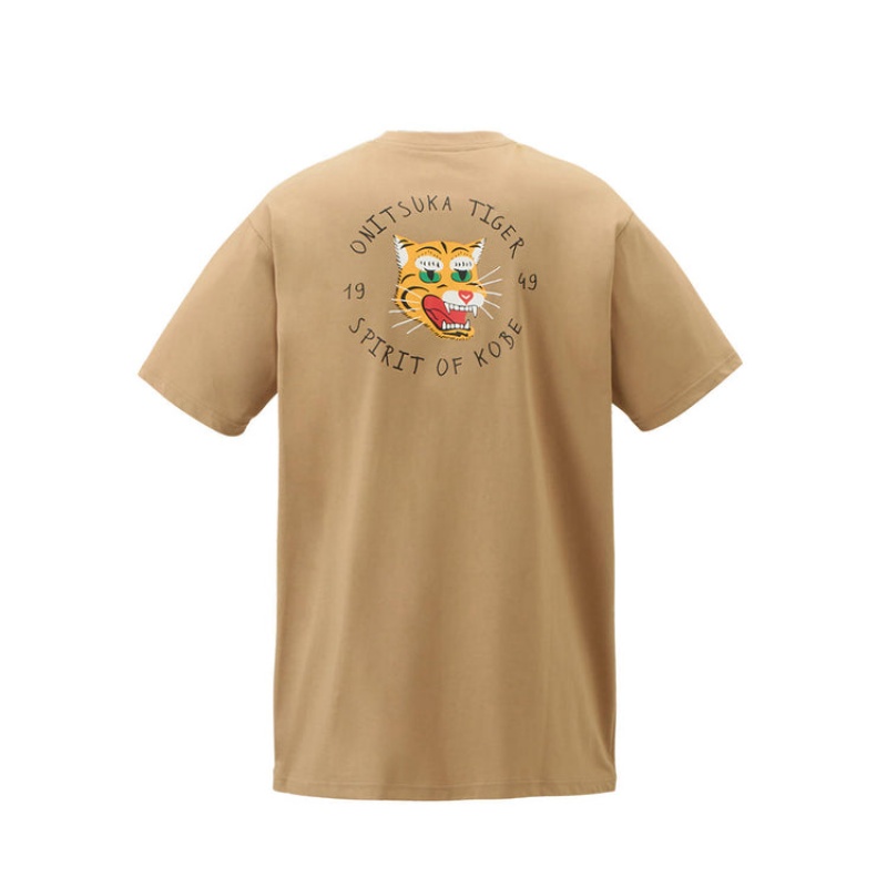 Beige Men's Onitsuka Tiger Graphic T Shirts Online India | K5V-2198