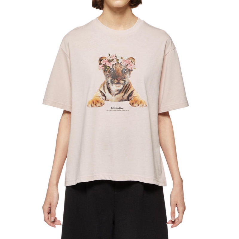 Beige Women's Onitsuka Tiger WS Graphic T Shirts Online India | O8A-4143