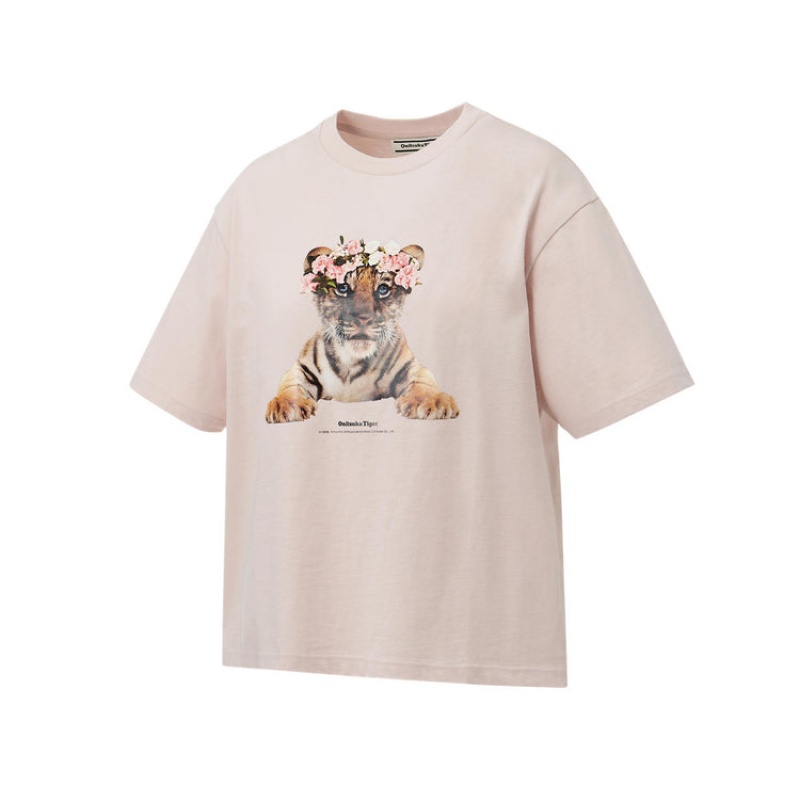 Beige Women's Onitsuka Tiger WS Graphic T Shirts Online India | O8A-4143