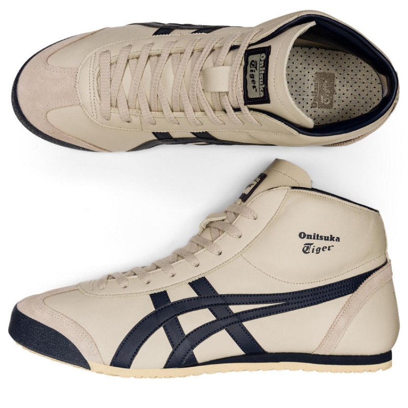 Beige / Black Women's Onitsuka Tiger Mexico Mid Runner Sneakers Online India | A2V-2654