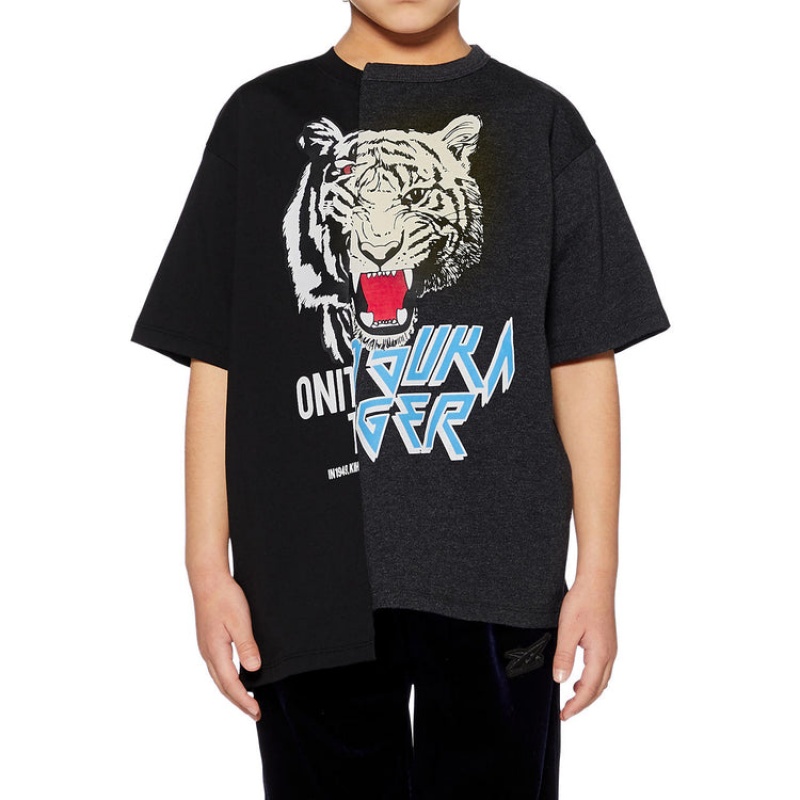 Black Kids' Onitsuka Tiger Graphic T Shirts Online India | D0N-9720