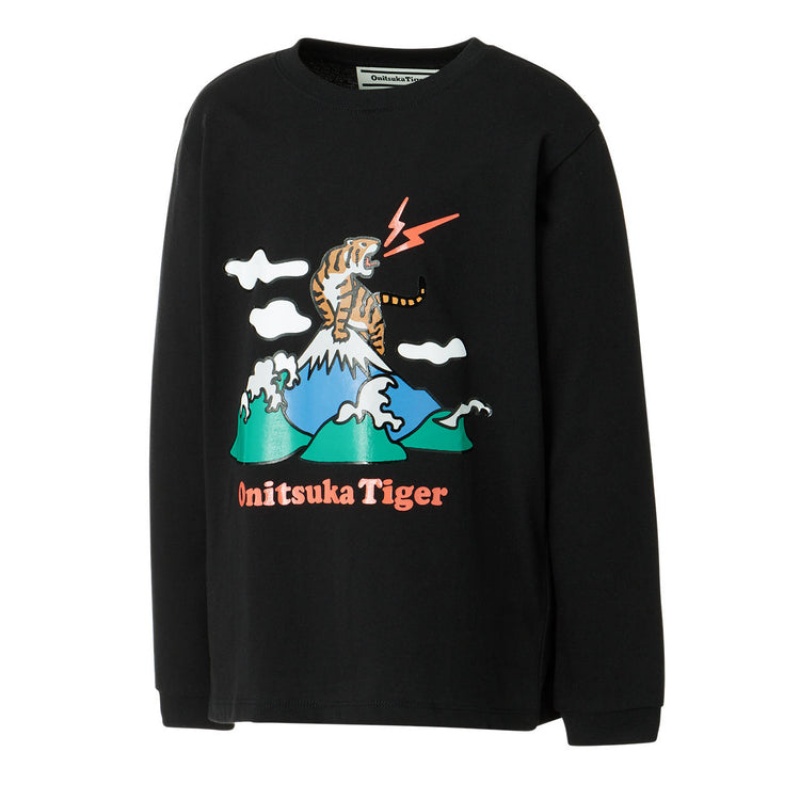 Black Kids' Onitsuka Tiger LS Graphic T Shirts Online India | O5Q-8011