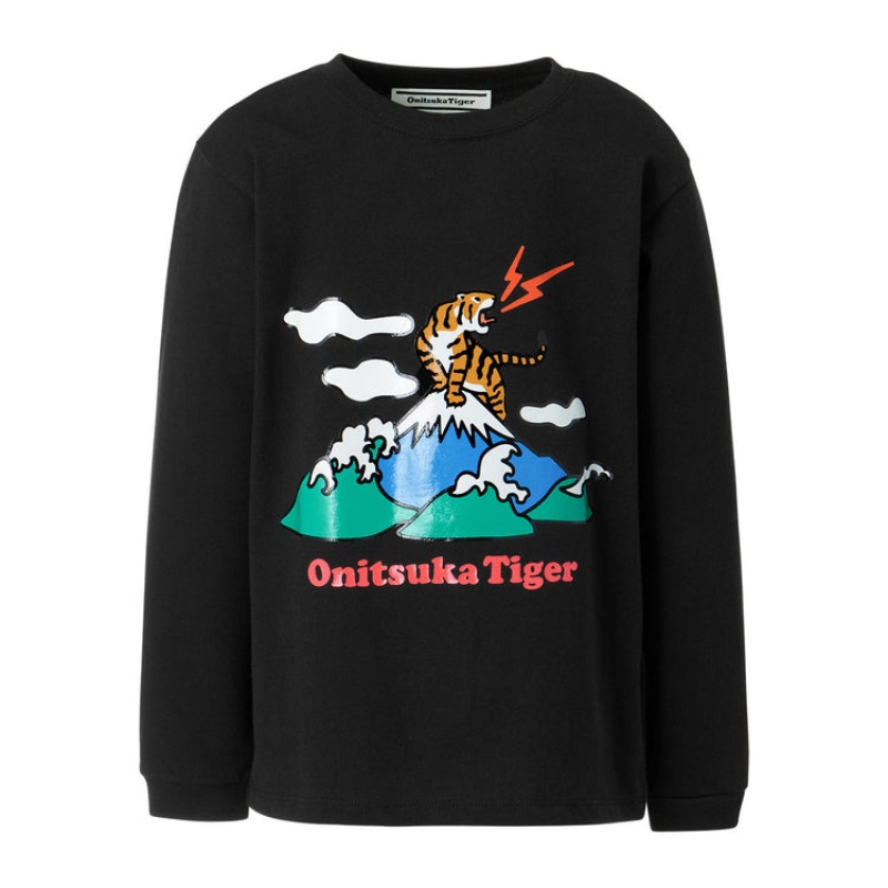 Black Kids\' Onitsuka Tiger LS Graphic T Shirts Online India | O5Q-8011