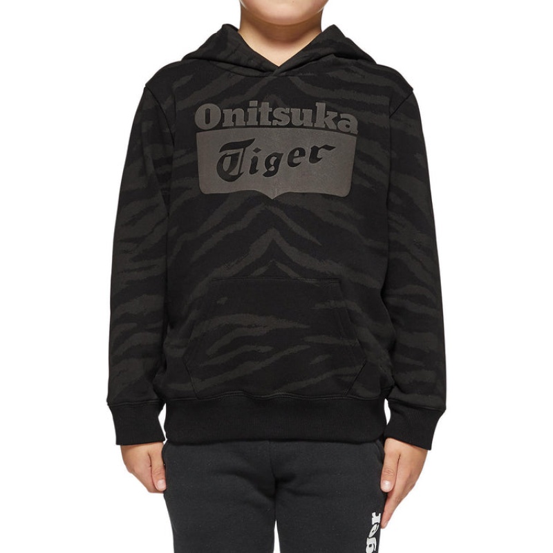 Black Kids' Onitsuka Tiger P Sweat Hoodie Online India | R5D-3492