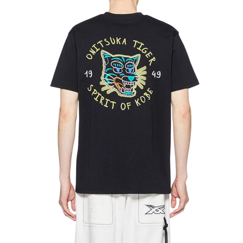 Black Men's Onitsuka Tiger Graphic T Shirts Online India | H2Z-1498