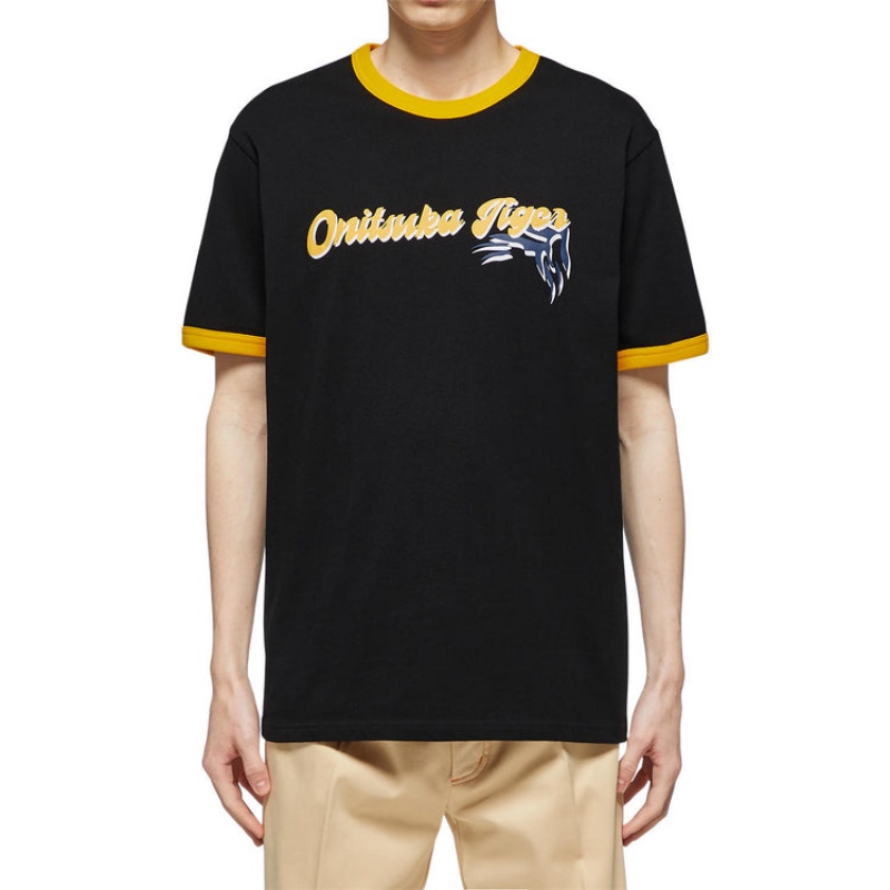 Black Men's Onitsuka Tiger Graphic T Shirts Online India | E3T-0854