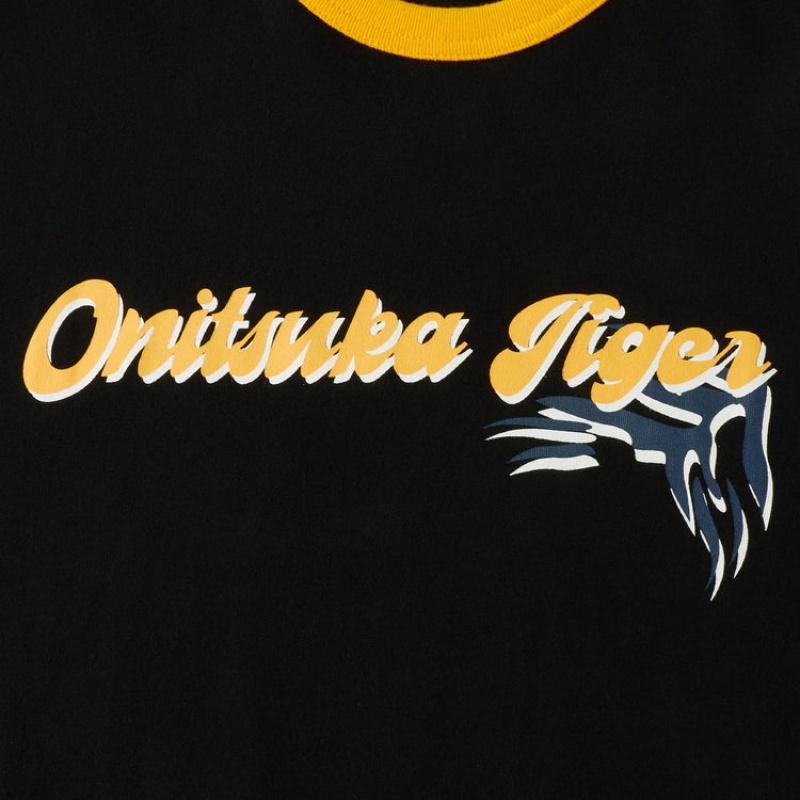 Black Men's Onitsuka Tiger Graphic T Shirts Online India | E3T-0854