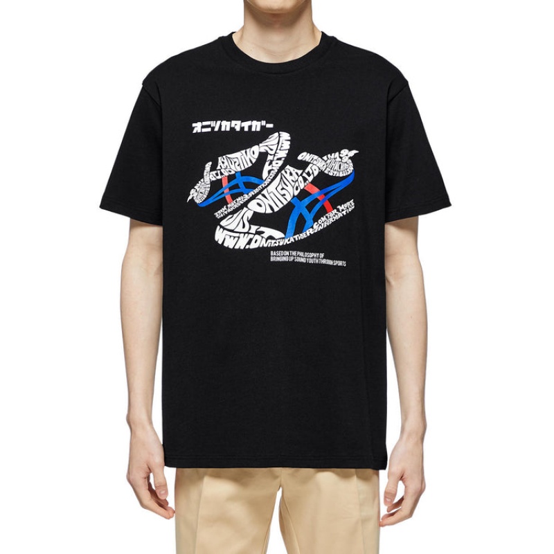 Black Men's Onitsuka Tiger Graphic T Shirts Online India | X8S-8490