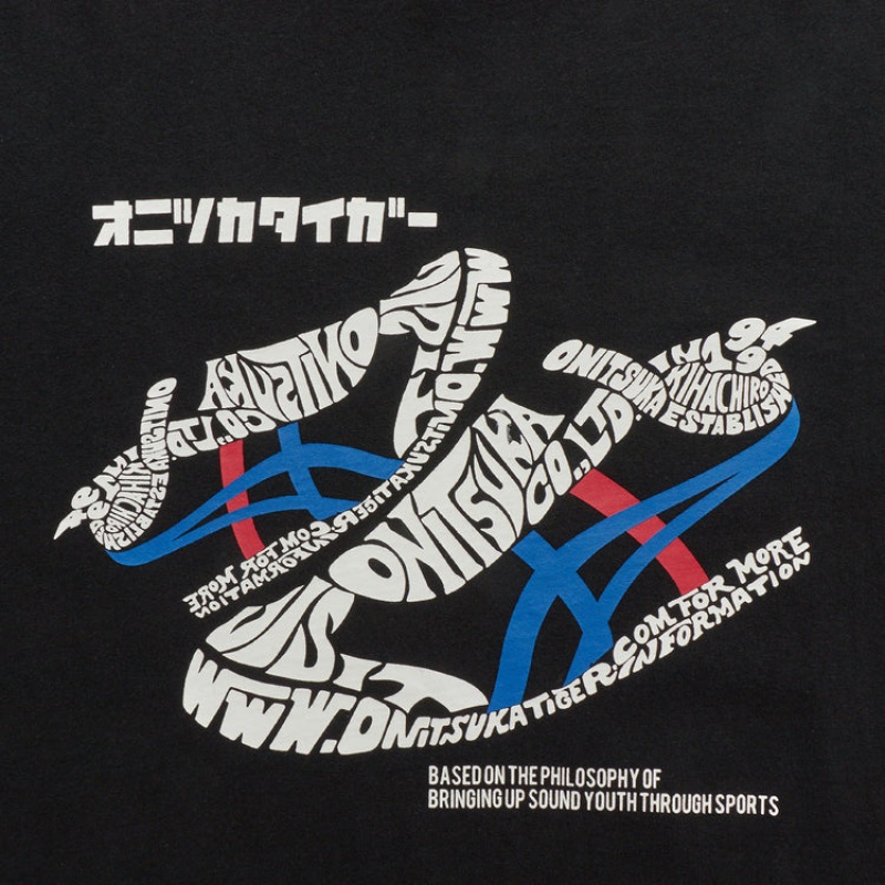 Black Men's Onitsuka Tiger Graphic T Shirts Online India | X8S-8490