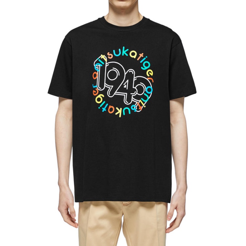 Black Men's Onitsuka Tiger Graphic T Shirts Online India | E6W-5457