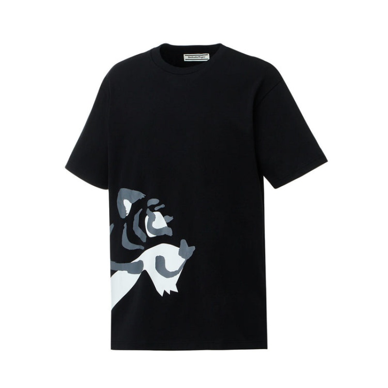 Black Men's Onitsuka Tiger Graphic T Shirts Online India | S6C-4235