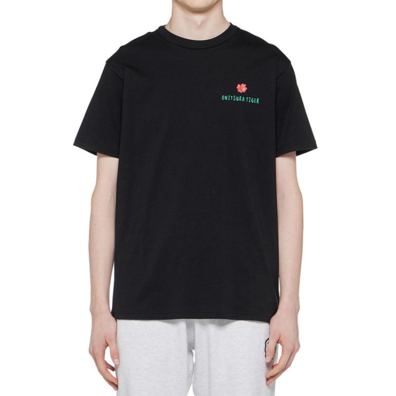 Black Men's Onitsuka Tiger Graphic T Shirts Online India | W5I-5405