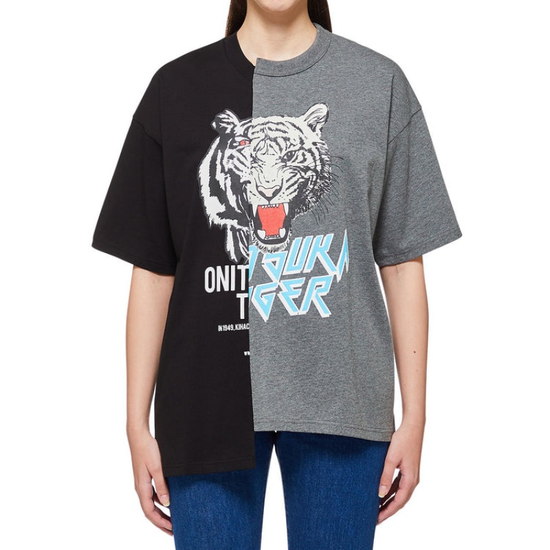 Black Men's Onitsuka Tiger Graphic T Shirts Online India | E4H-2944