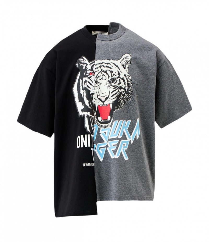 Black Men\'s Onitsuka Tiger Graphic T Shirts Online India | E4H-2944