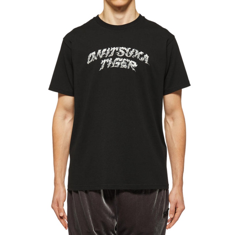 Black Men's Onitsuka Tiger Graphic T Shirts Online India | V7U-6363