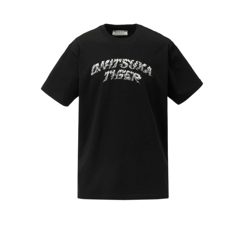 Black Men\'s Onitsuka Tiger Graphic T Shirts Online India | V7U-6363