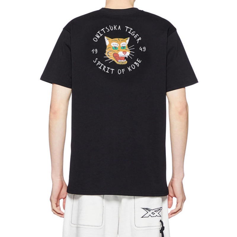 Black Men's Onitsuka Tiger Graphic T Shirts Online India | F5K-6127