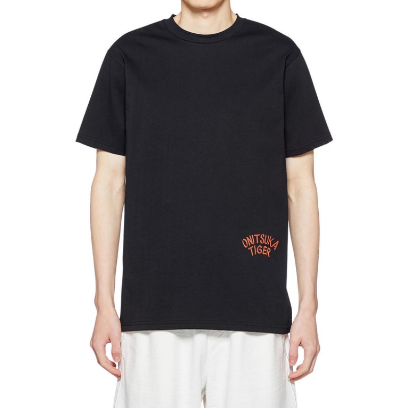 Black Men's Onitsuka Tiger Graphic T Shirts Online India | B8Q-9815