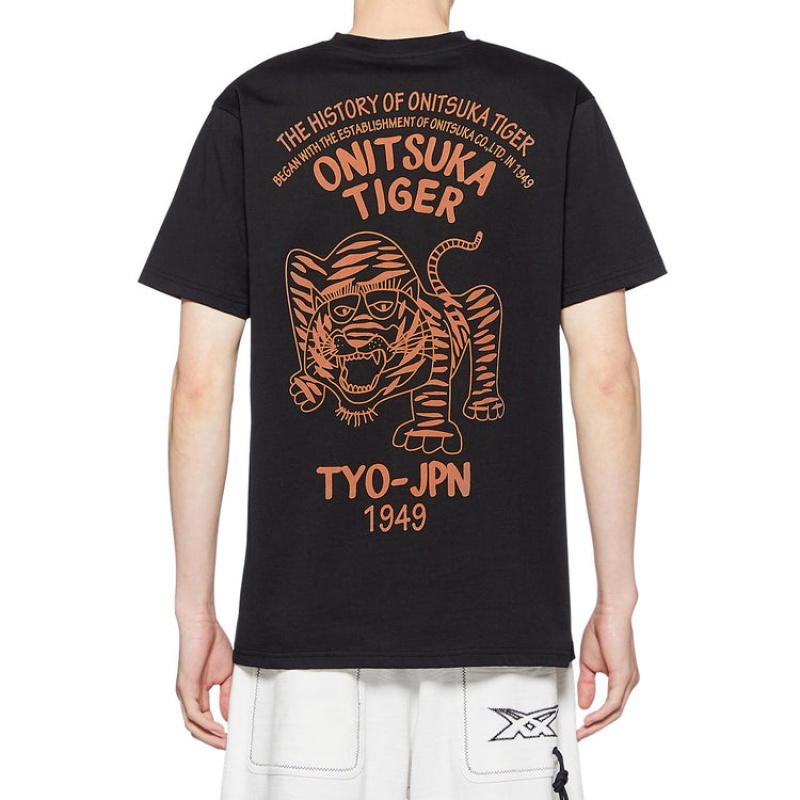 Black Men's Onitsuka Tiger Graphic T Shirts Online India | B8Q-9815