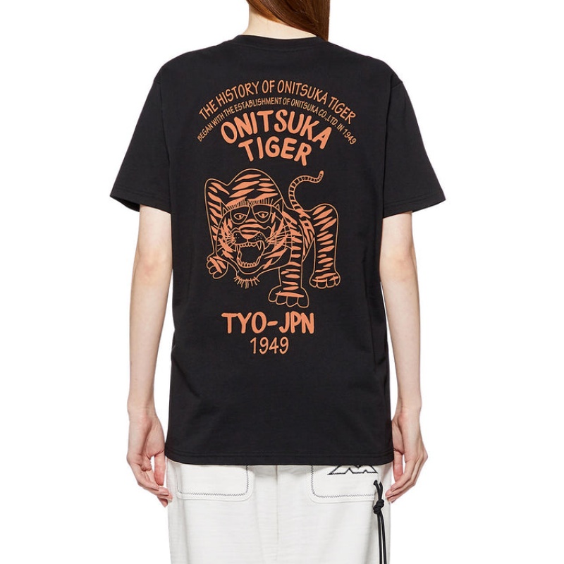 Black Men's Onitsuka Tiger Graphic T Shirts Online India | B8Q-9815