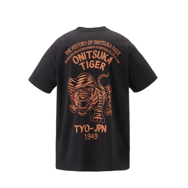 Black Men's Onitsuka Tiger Graphic T Shirts Online India | B8Q-9815