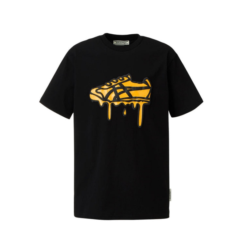 Black Men\'s Onitsuka Tiger Graphic T Shirts Online India | O7G-6779