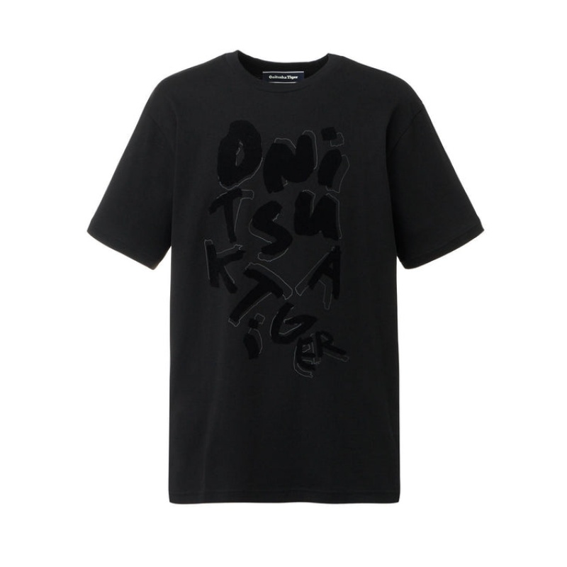 Black Men\'s Onitsuka Tiger Graphic T Shirts Online India | C1T-8695