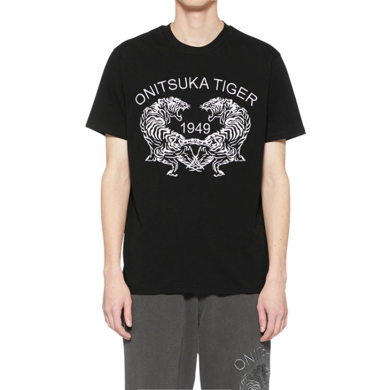 Black Men's Onitsuka Tiger Graphic T Shirts Online India | F1L-1061