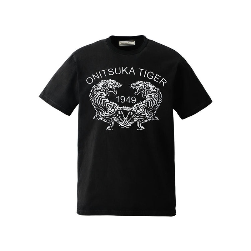 Black Men\'s Onitsuka Tiger Graphic T Shirts Online India | F1L-1061