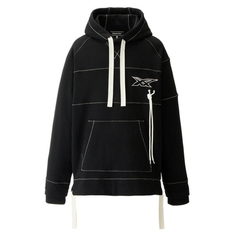 Black Men\'s Onitsuka Tiger Hoodie Online India | E0I-8260