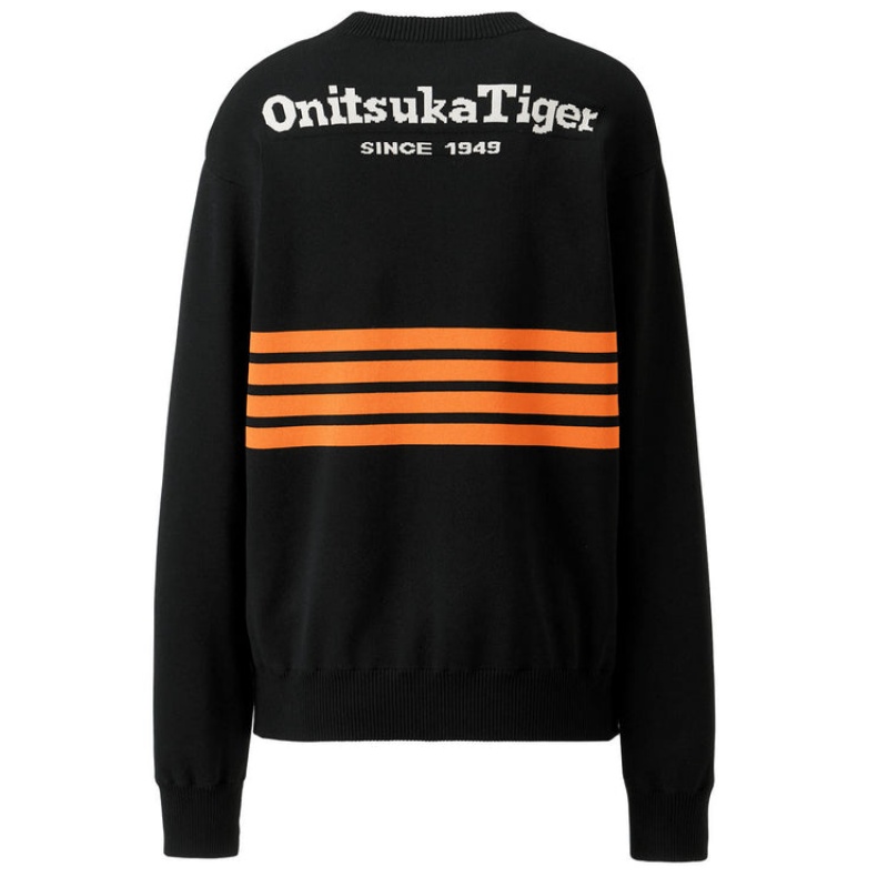 Black Men's Onitsuka Tiger Knit Cardigan Sweaters Online India | Q0C-7508