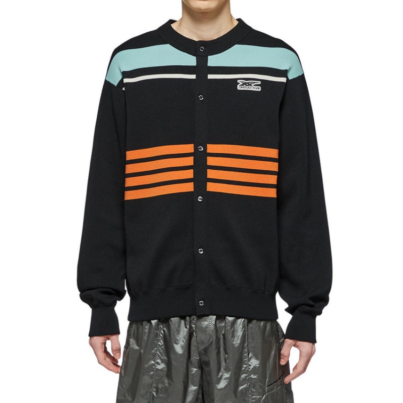 Black Men's Onitsuka Tiger Knit Cardigan Sweaters Online India | Q0C-7508