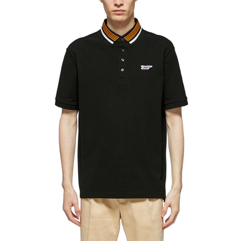 Black Men's Onitsuka Tiger Polo Shirt Shirts Online India | X4E-7760