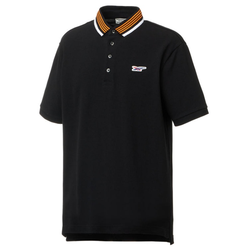 Black Men's Onitsuka Tiger Polo Shirt Shirts Online India | X4E-7760