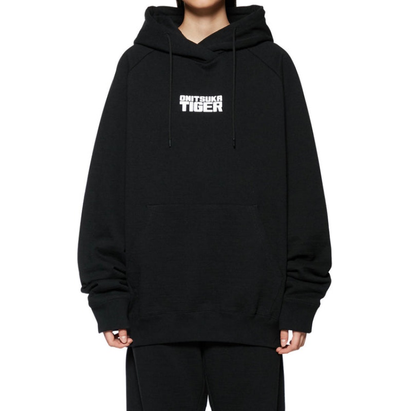 Black Men's Onitsuka Tiger Sweat Hoodie Online India | S6B-7867