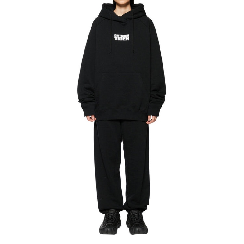 Black Men's Onitsuka Tiger Sweat Hoodie Online India | S6B-7867