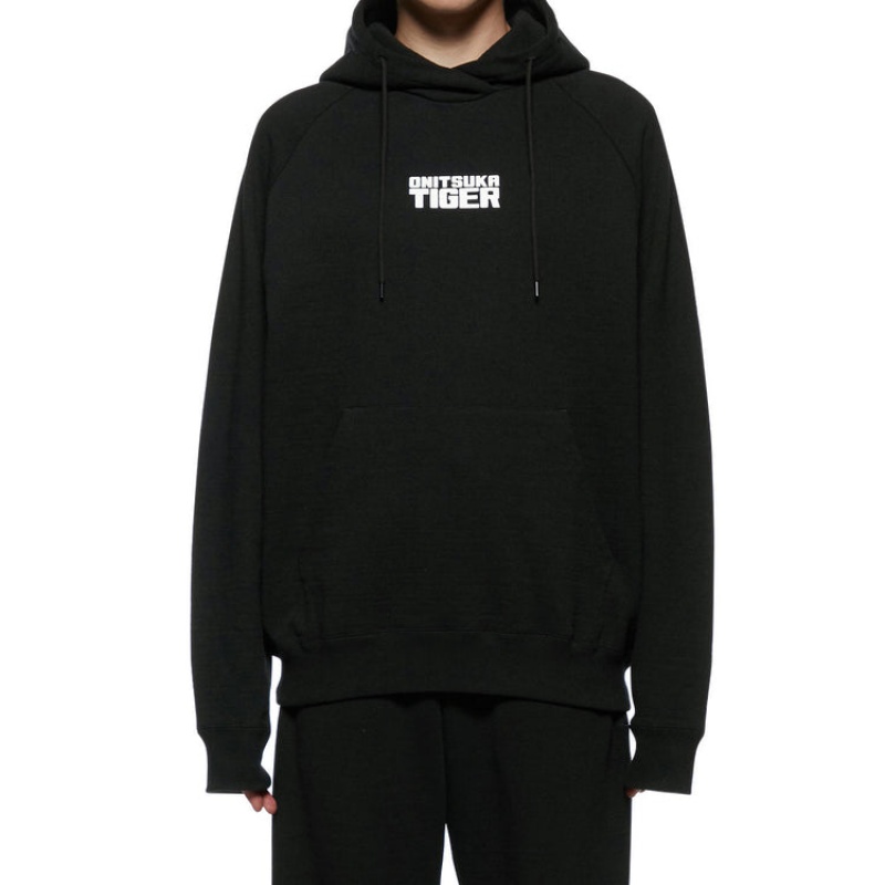 Black Men's Onitsuka Tiger Sweat Hoodie Online India | S6B-7867