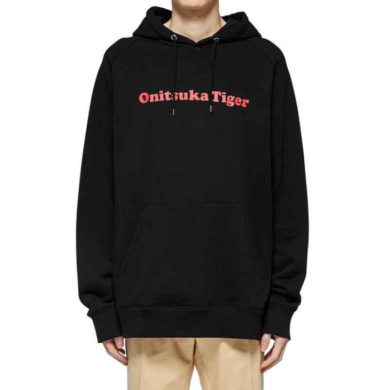 Black Men's Onitsuka Tiger Sweat Hoodie Online India | I8J-5299